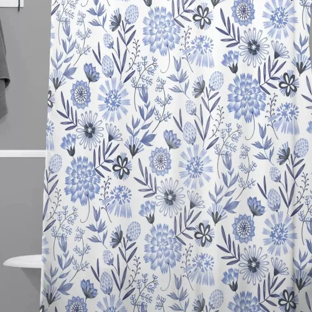 Deny Designs Blue & White Multi Floral Designed Shower Curtain 69
